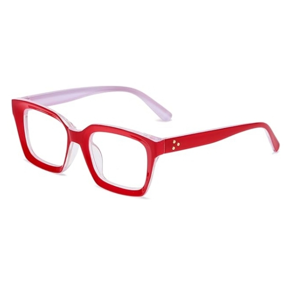 Non Prescription Thick Square Frame Clear Lens Eyeglasses Red - Picture 2 of 6